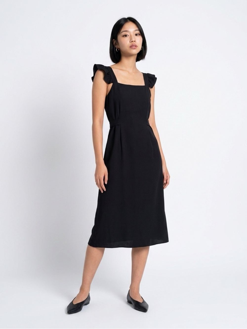 Classic Square Neck Black Midi Dress |Fashion Dress |Korean dress| Casual dress